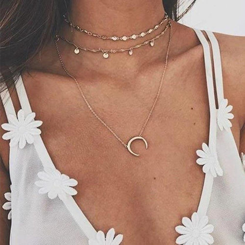 Multi Layer Crystal Moon Choker Necklace-Necklaces-Arimonz-Arimonz