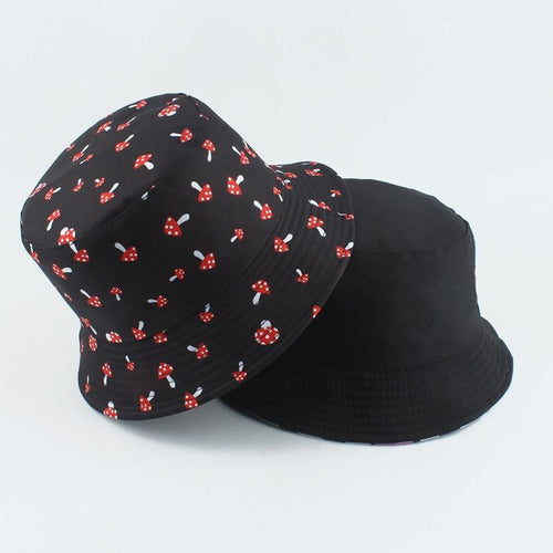 Mushroom Printed Foldable Bucket Hat Beach Sun Hats Streetwear Hat-Bucket Hats-Arimonz-Arimonz