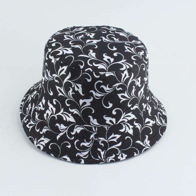 Mushroom Printed Foldable Bucket Hat Beach Sun Hats Streetwear Hat-Bucket Hats-Arimonz-black leaves-Arimonz