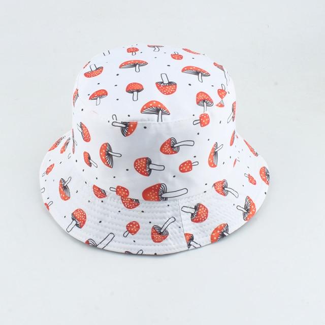 Mushroom Printed Foldable Bucket Hat Beach Sun Hats Streetwear Hat-Bucket Hats-Arimonz-mushroom white-Arimonz