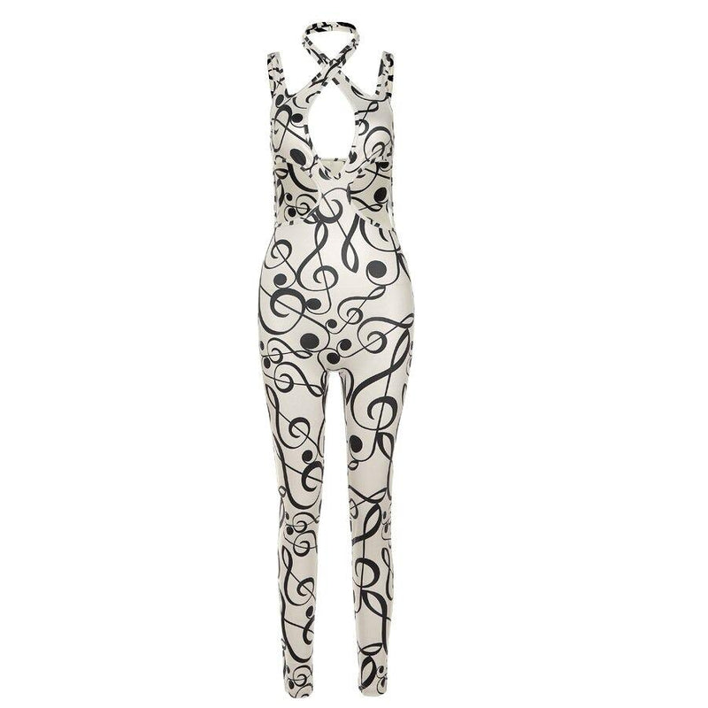 Musical Print Jumpsuit Women Halter Backless Overall One Piece Romper-Night Out Jumpsuits & Rompers-Arimonz-Arimonz