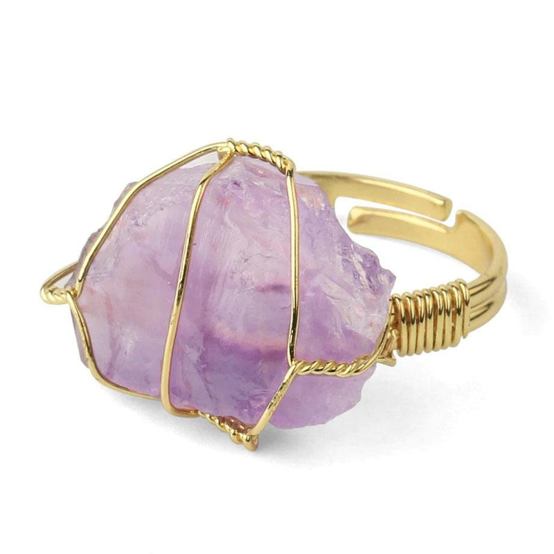Natural Stone Resizable Fashion Ring Wire Wrap Natural Stone Ring-Rings-Arimonz-Amethyst-Arimonz