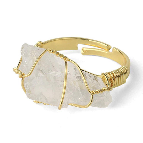 Natural Stone Resizable Fashion Ring Wire Wrap Natural Stone Ring-Rings-Arimonz-Clear Crystal-Arimonz