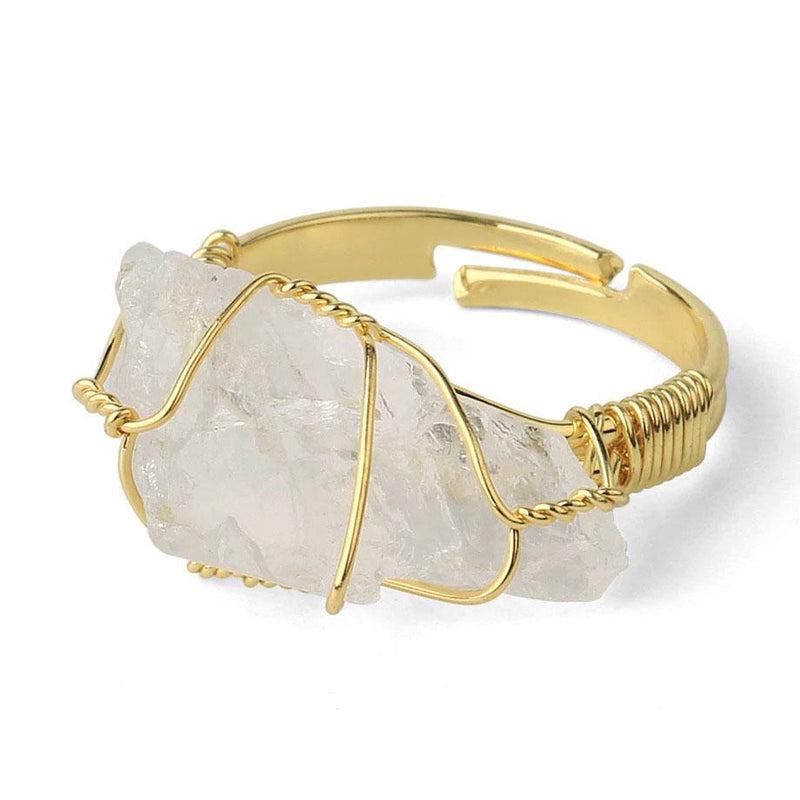 Natural Stone Resizable Fashion Ring Wire Wrap Natural Stone Ring-Rings-Arimonz-Clear Crystal-Arimonz