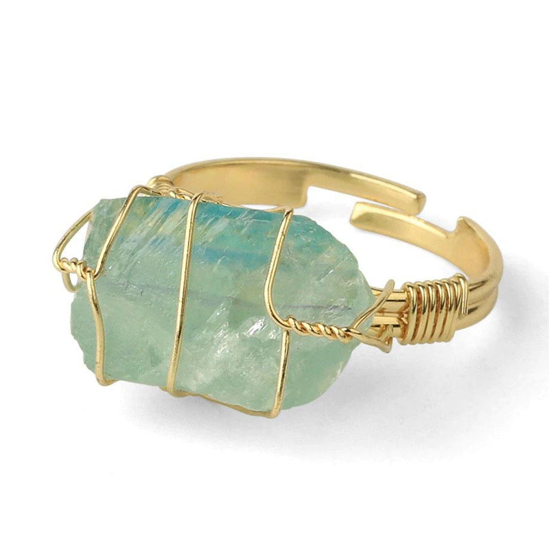 Natural Stone Resizable Fashion Ring Wire Wrap Natural Stone Ring-Rings-Arimonz-Green Fluorite-Arimonz