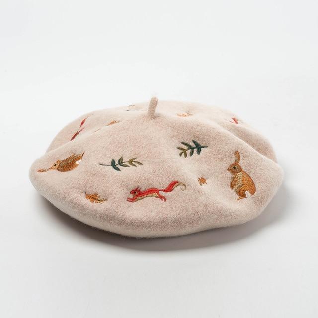 Nature Inspired Embroidered Beret-Hats-Arimonz-Beige-Arimonz