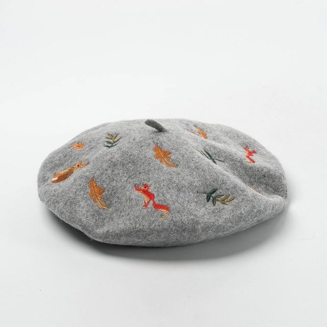 Nature Inspired Embroidered Beret-Hats-Arimonz-Grey-Arimonz