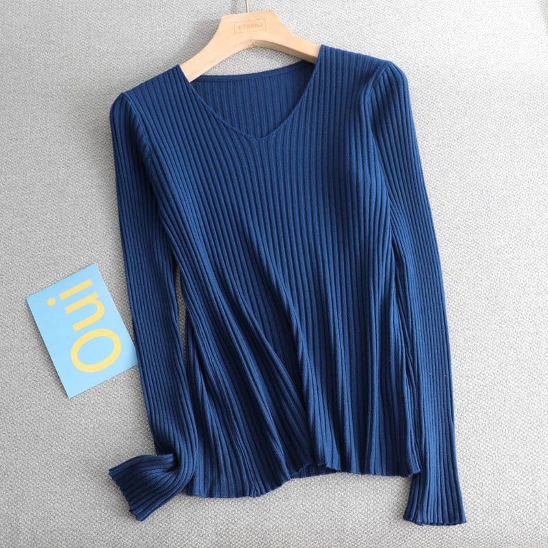 Basic V-neck Solid Sweater Pullover Women Female Knitted Sweater