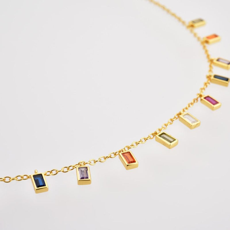 Necklaces - Colorful Charms Rainbow Chain Choker Necklace Women Fine Jewelry