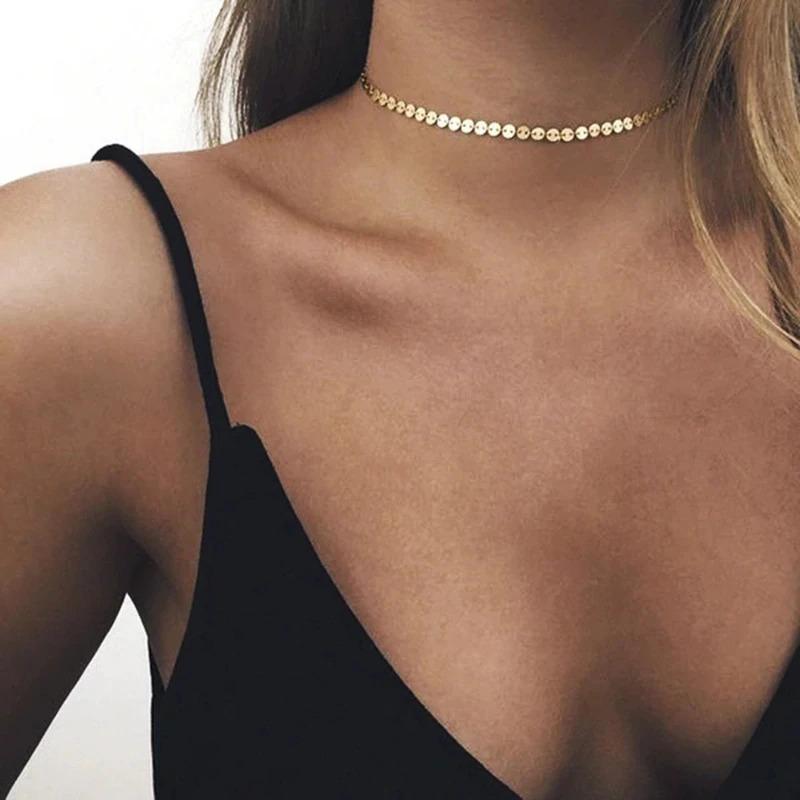 Necklaces - Disc Necklace For Women Simple Choker Chain Necklace Jewelry