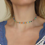 Necklaces - Rainbow Colored Beaded Choker Fashionable Necklace