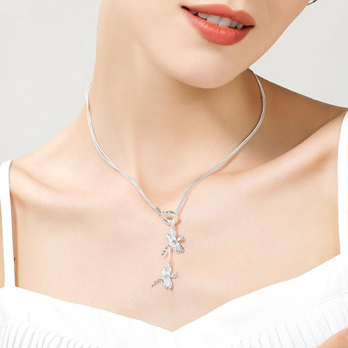 Necklaces - Two Dragonfly Pendant Necklace For Women Snake Chain Necklace Jewelry