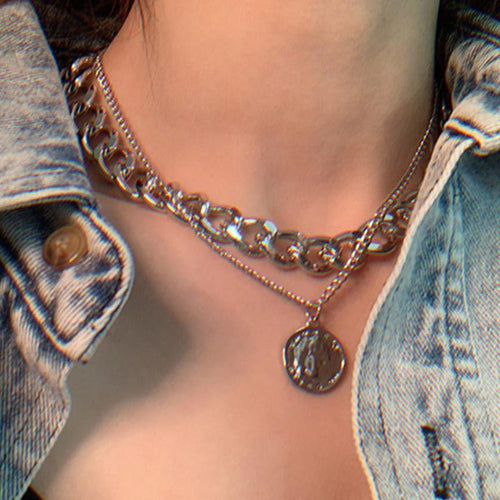 Necklaces - Vintage Multi-layer Coin Chain Choker Necklace