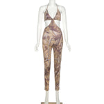 Night Out Jumpsuits & Rompers - Cut Out Aesthetic Print Jumpsuit Women Backless Bandage Outfits