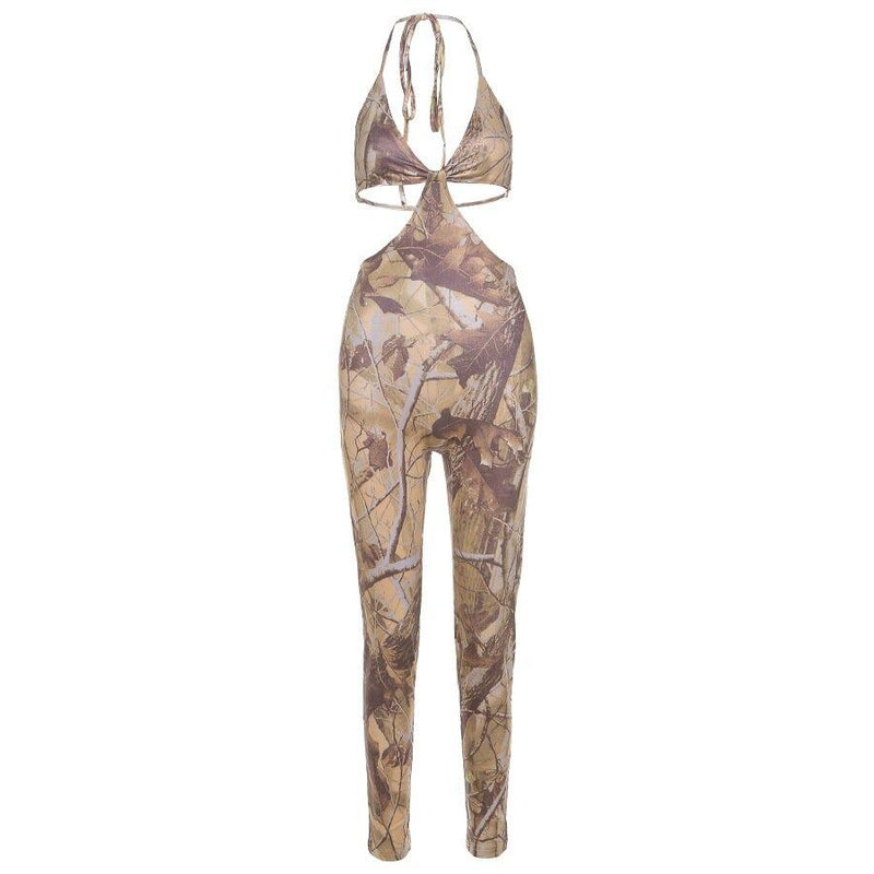 Night Out Jumpsuits & Rompers - Cut Out Aesthetic Print Jumpsuit Women Backless Bandage Outfits