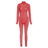 Night Out Jumpsuits & Rompers - See-Through Hollow Out Jumpsuit Women Turtleneck Net Plaid Rompers