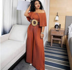Off Shoulder Jumpsuit Loose Pleated High Waist Half Sleeve Jumpsuit-Night Out Jumpsuits & Rompers-Arimonz-Arimonz