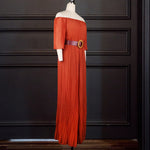 Off Shoulder Jumpsuit Loose Pleated High Waist Half Sleeve Jumpsuit-Night Out Jumpsuits & Rompers-Arimonz-Arimonz