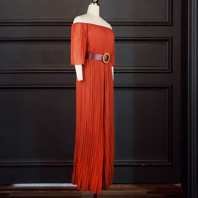 Off Shoulder Jumpsuit Loose Pleated High Waist Half Sleeve Jumpsuit-Night Out Jumpsuits & Rompers-Arimonz-Arimonz