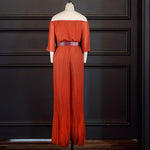 Off Shoulder Jumpsuit Loose Pleated High Waist Half Sleeve Jumpsuit-Night Out Jumpsuits & Rompers-Arimonz-Arimonz