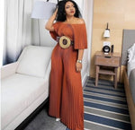 Off Shoulder Jumpsuit Loose Pleated High Waist Half Sleeve Jumpsuit-Night Out Jumpsuits & Rompers-Arimonz-Arimonz