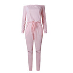 Off The Shoulder Long Sleeve Jumpsuit-Casual Jumpsuits & Rompers-Arimonz-pink-S-Arimonz
