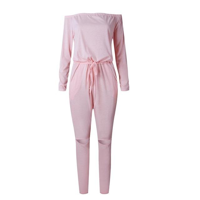 Off The Shoulder Long Sleeve Jumpsuit-Casual Jumpsuits & Rompers-Arimonz-pink-S-Arimonz
