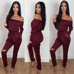 Off The Shoulder Long Sleeve Jumpsuit-Casual Jumpsuits & Rompers-Arimonz-Arimonz