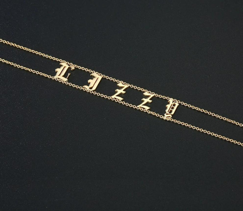 Old English Necklace Choker-Necklaces-Arimonz-Gold color-1-4 letters-20cm/7.87 inch-Arimonz