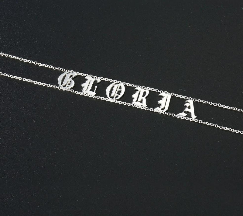 Old English Necklace Choker-Necklaces-Arimonz-Silver color-1-4 letters-20cm/7.87 inch-Arimonz