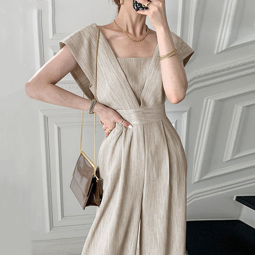 Overalls for Women Sleeveless Loose Wide Leg Pants Rompers Jumpsuits-Wear To Work Sets-Vimotia-Arimonz