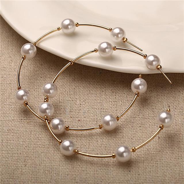 Oversize Pearl Hoop Earrings-Earrings-Arimonz-C-Arimonz
