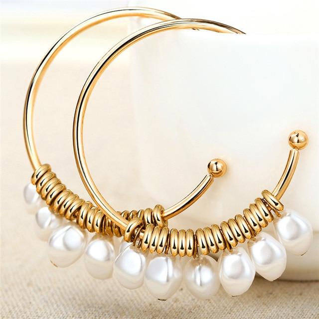 Oversize Pearl Hoop Earrings-Earrings-Arimonz-J-Arimonz