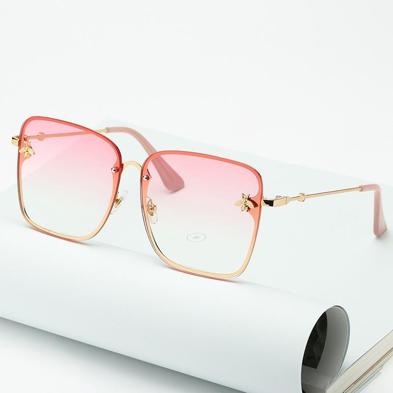Oversize Rimless Square Bee Sunglasses for Women Gradient Sunglasses-Sunglasses-Arimonz-Arimonz