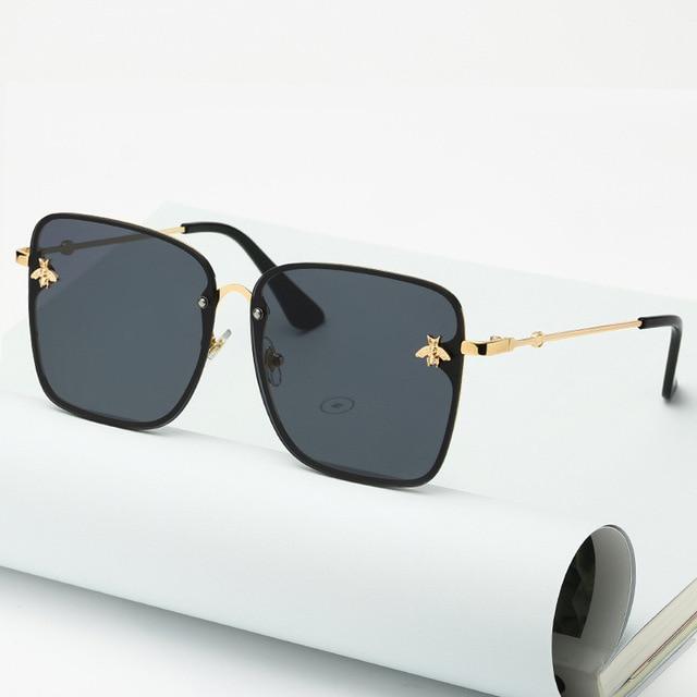 Oversize Rimless Square Bee Sunglasses for Women Gradient Sunglasses-Sunglasses-Arimonz-Black-Arimonz