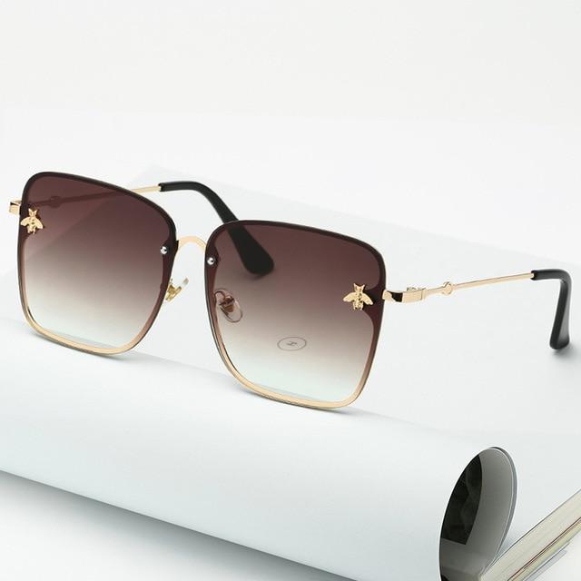 Oversize Rimless Square Bee Sunglasses for Women Gradient Sunglasses-Sunglasses-Arimonz-Brown-Arimonz