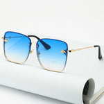 Oversize Rimless Square Bee Sunglasses for Women Gradient Sunglasses-Sunglasses-Arimonz-Dark Blue-Arimonz