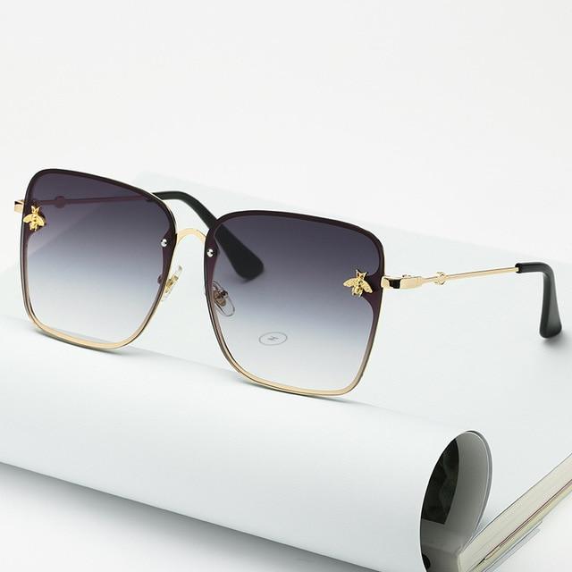 Oversize Rimless Square Bee Sunglasses for Women Gradient Sunglasses-Sunglasses-Arimonz-Dark Gray-Arimonz
