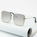Oversize Rimless Square Bee Sunglasses for Women Gradient Sunglasses-Sunglasses-Arimonz-Light Gray-Arimonz
