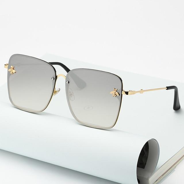 Oversize Rimless Square Bee Sunglasses for Women Gradient Sunglasses-Sunglasses-Arimonz-Light Gray-Arimonz