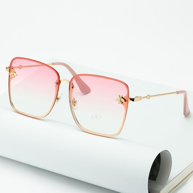 Oversize Rimless Square Bee Sunglasses for Women Gradient Sunglasses-Sunglasses-Arimonz-Pink-Arimonz