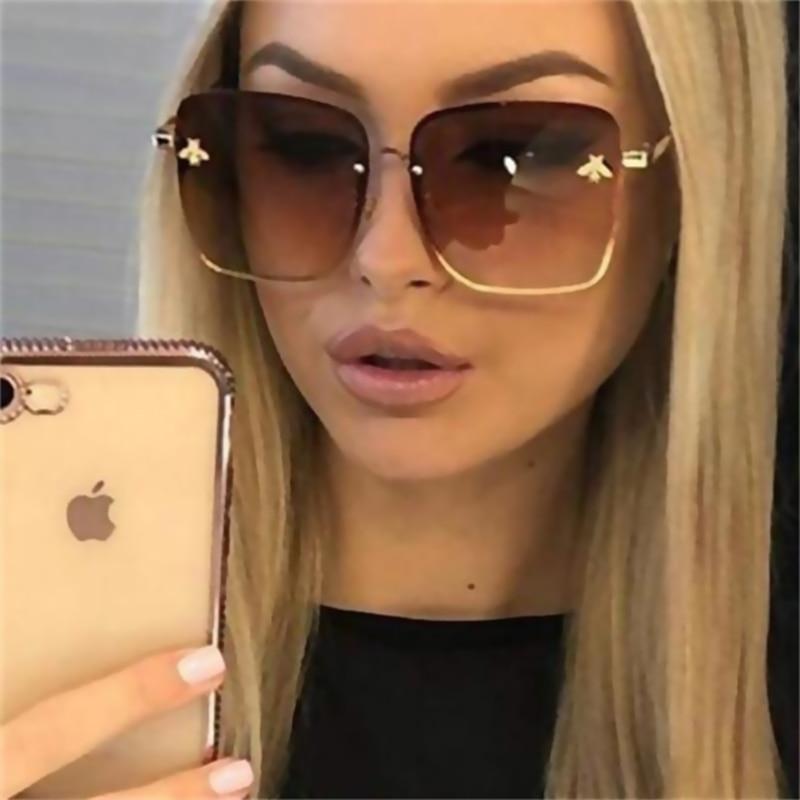 Oversize Rimless Square Bee Sunglasses for Women Gradient Sunglasses-Sunglasses-Arimonz-Arimonz
