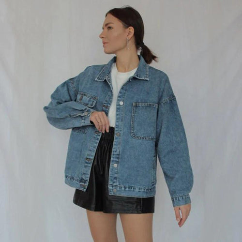Oversized Jeans Denim Jackets for Women Solid Casual Women Jean Jacket-Jean Jackets-Arimonz-Arimonz