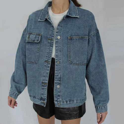 Oversized Jeans Denim Jackets for Women Solid Casual Women Jean Jacket-Jean Jackets-Arimonz-Blue-XS-Arimonz