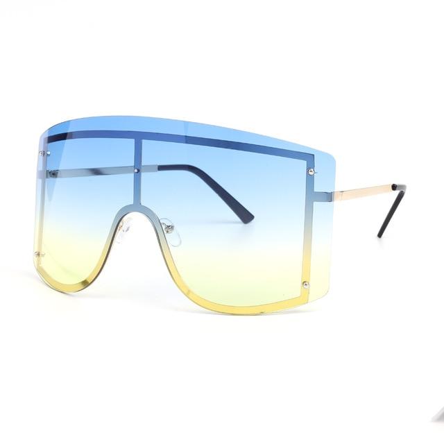 Oversized Rimless Sunglasses, Fashionable Metal Shades-Sunglasses-Arimonz-Blue Yellow-Arimonz