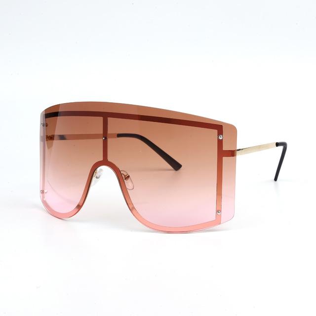 Oversized Rimless Sunglasses, Fashionable Metal Shades-Sunglasses-Arimonz-Brown-Arimonz