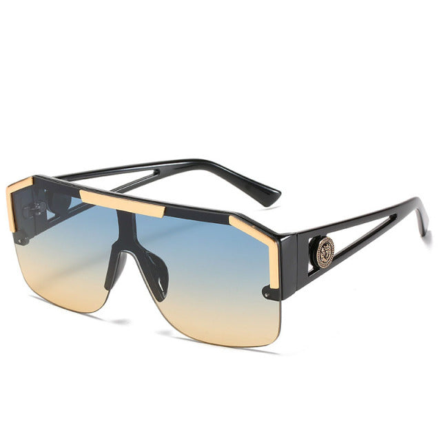 Oversized Square Vintage Metal Big Frame Semi Rimless Sun Glasses-Sunglasses-Arimonz-Blue Yellow-Arimonz