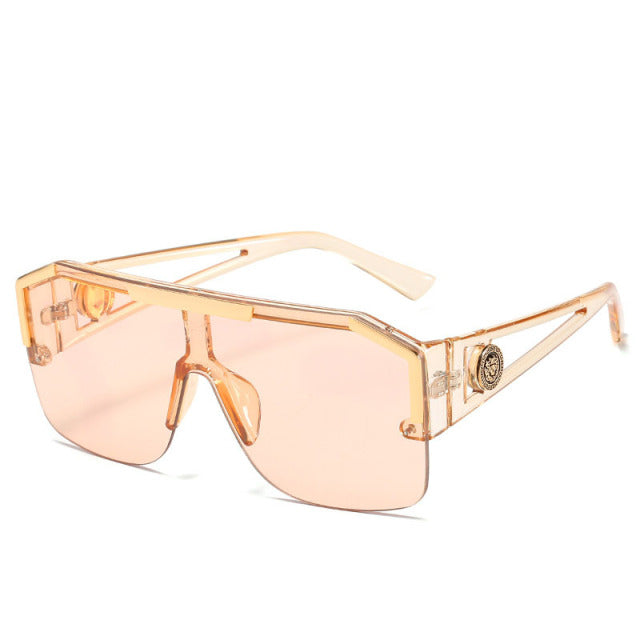 Oversized Square Vintage Metal Big Frame Semi Rimless Sun Glasses-Sunglasses-Arimonz-Champagne-Arimonz