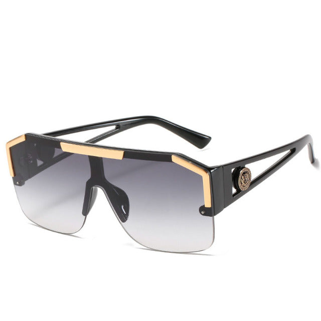 Oversized Square Vintage Metal Big Frame Semi Rimless Sun Glasses-Sunglasses-Arimonz-Gray-Arimonz