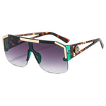 Oversized Square Vintage Metal Big Frame Semi Rimless Sun Glasses-Sunglasses-Arimonz-Leopard Gray-Arimonz